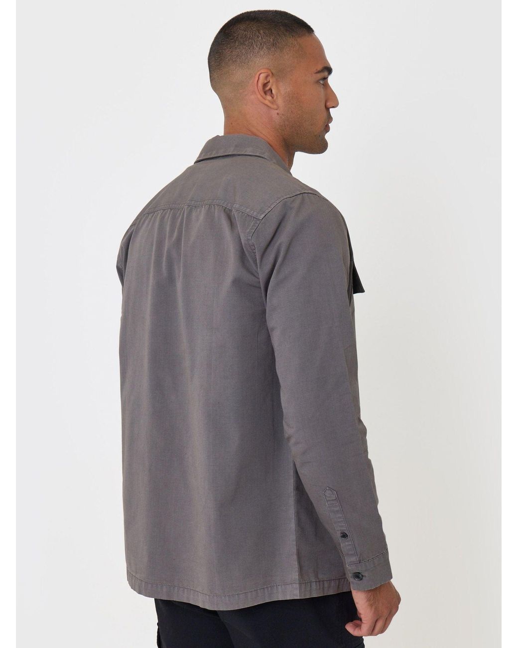 Threadbare Gray Cotton Patch Pocket Shacket for men