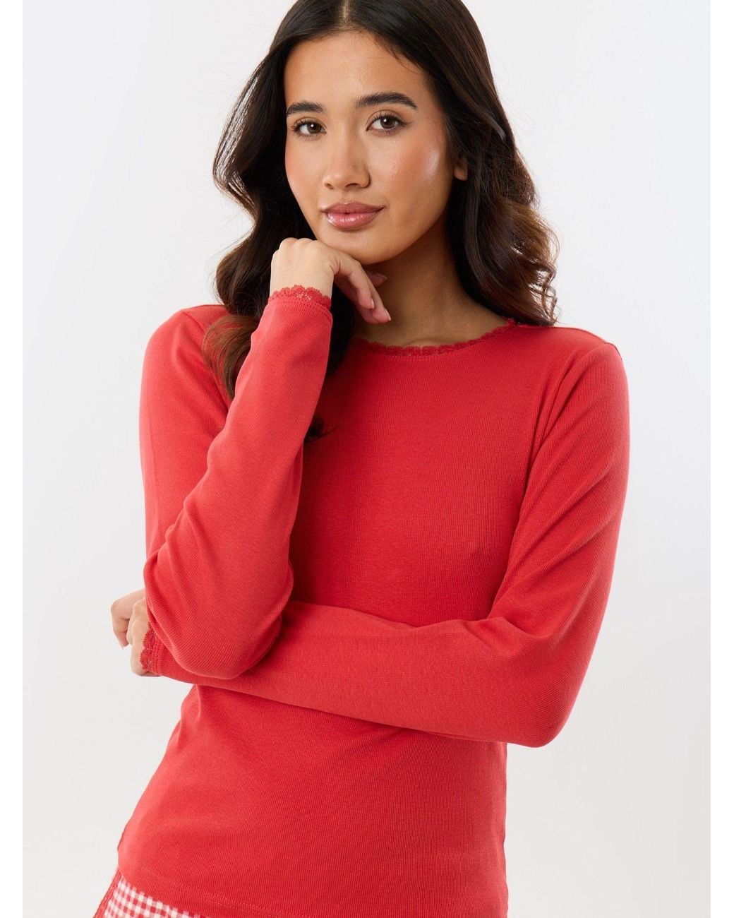 Threadbare Red Cotton Round Neck Pyjamas