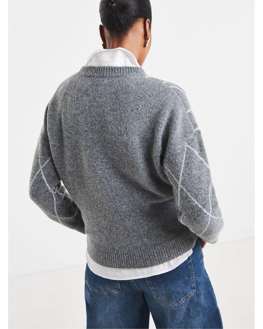 JD Williams Gray Loose Thread Argyle Jumper