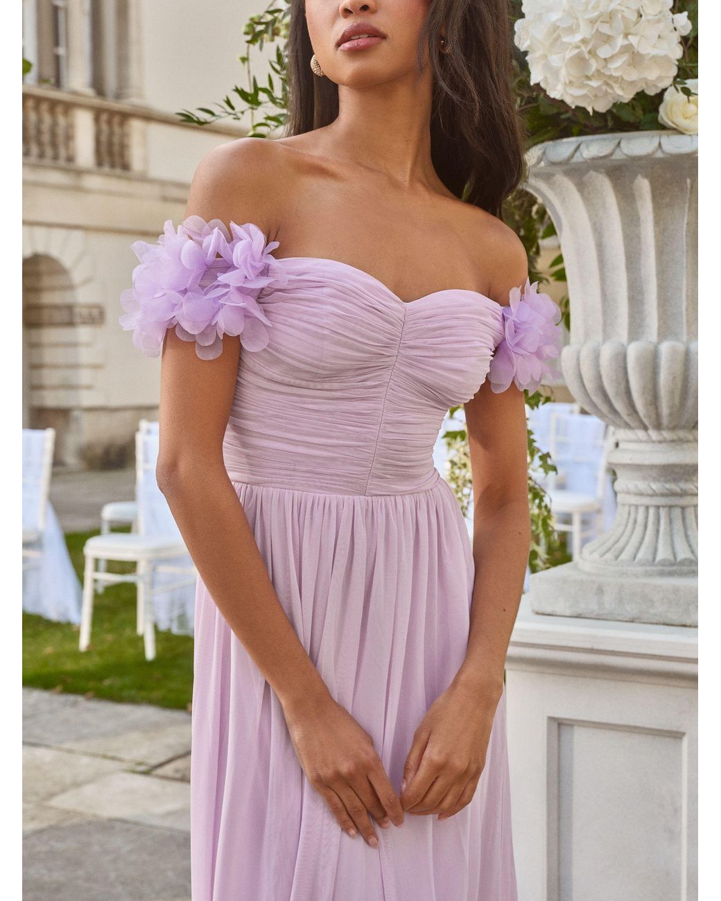Lipsy Bridesmaid 3D Floral Off Shoulder Maxi Dress | Lyst