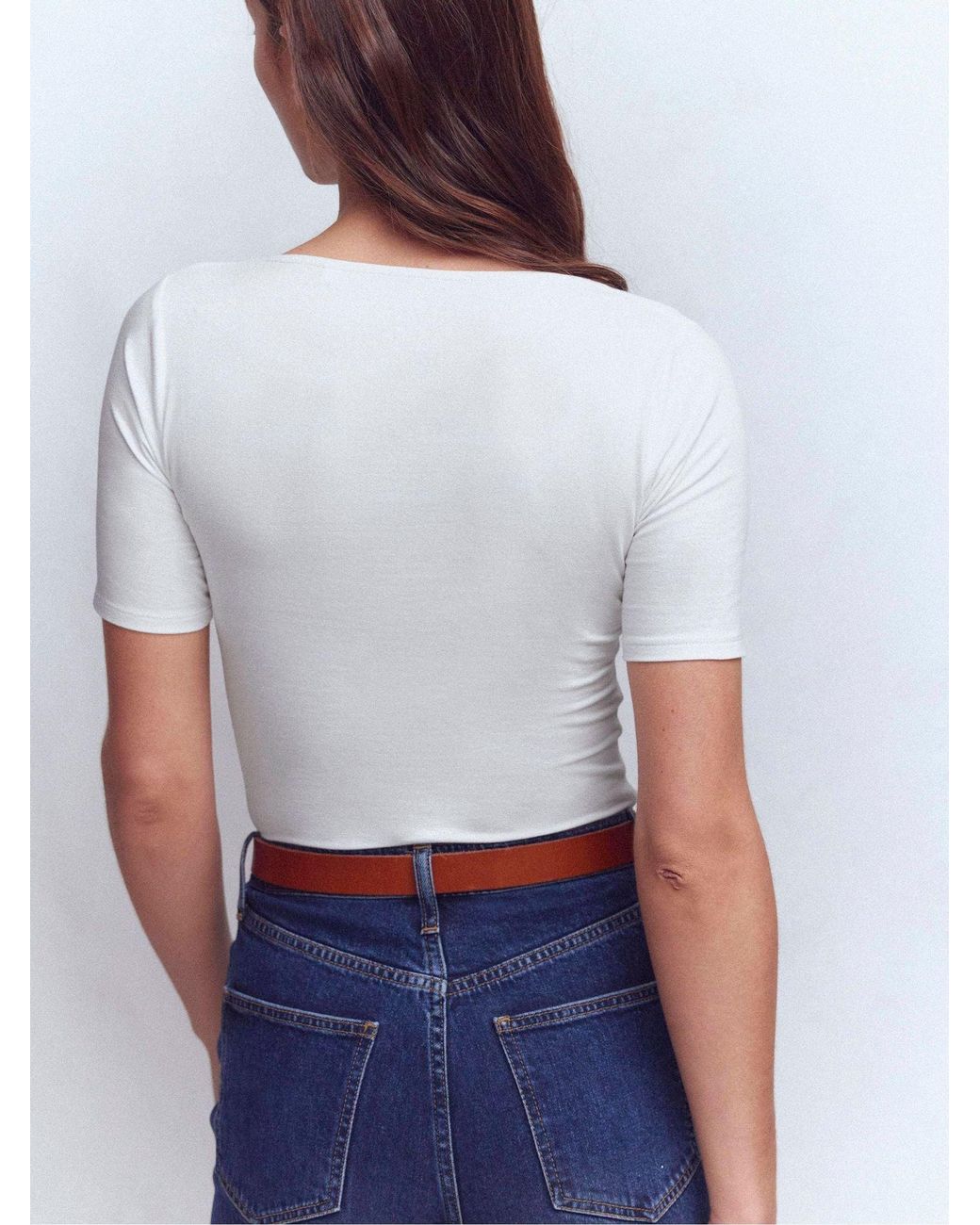 Boden White Double Layer Square Neck Top