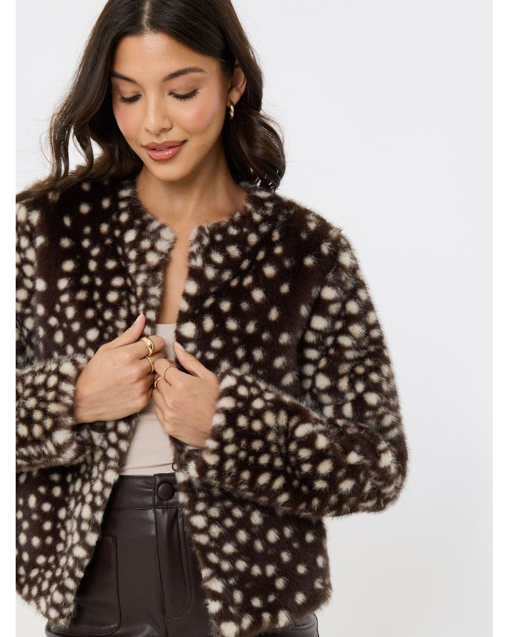 Threadbare Black Collarless Faux Fur Jacket