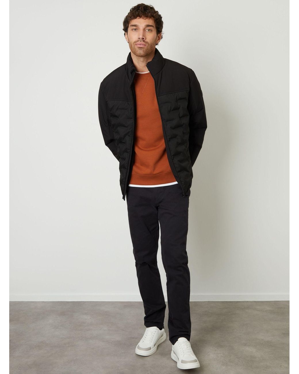 Threadbare Black Quilted Panel Funnel Neck Jacket for men