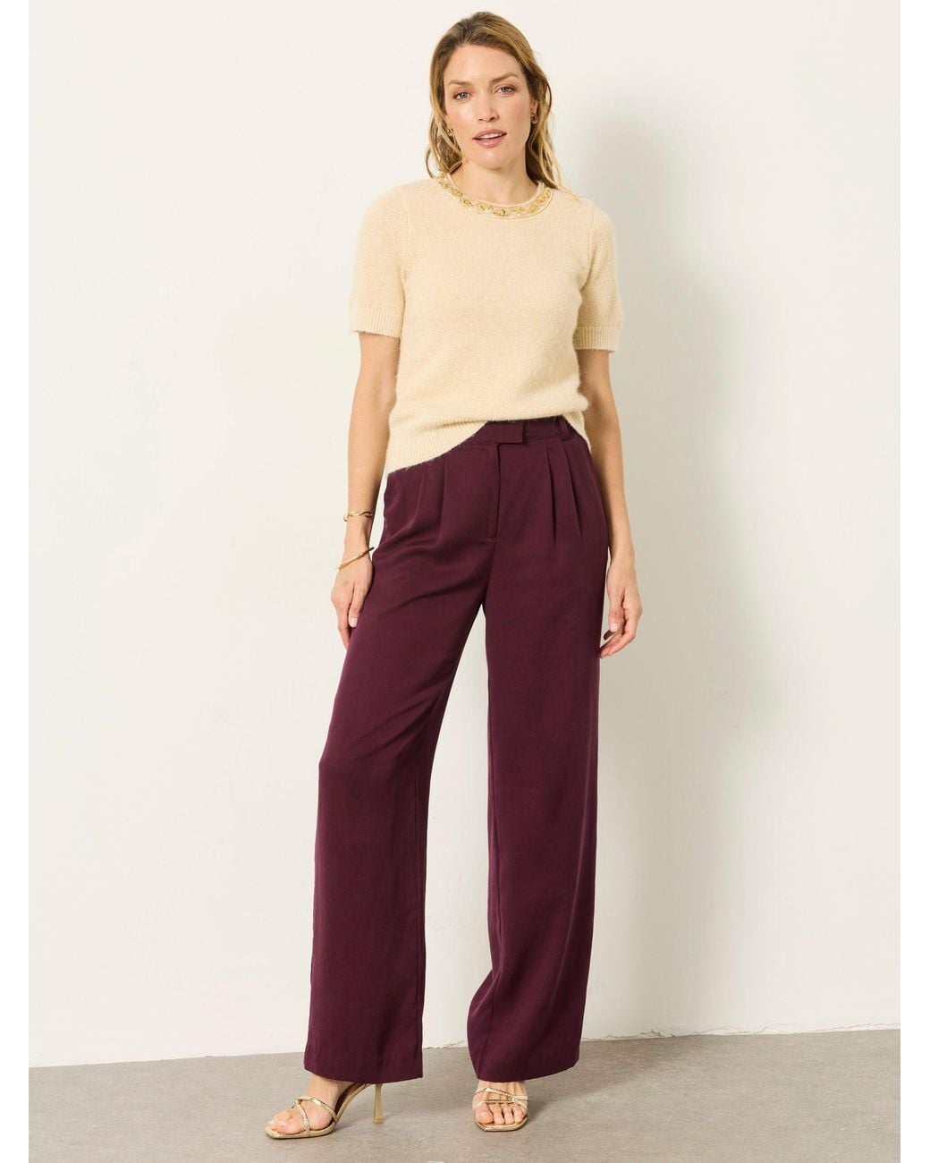 FatFace Red Orla Petite Wide Leg Trousers