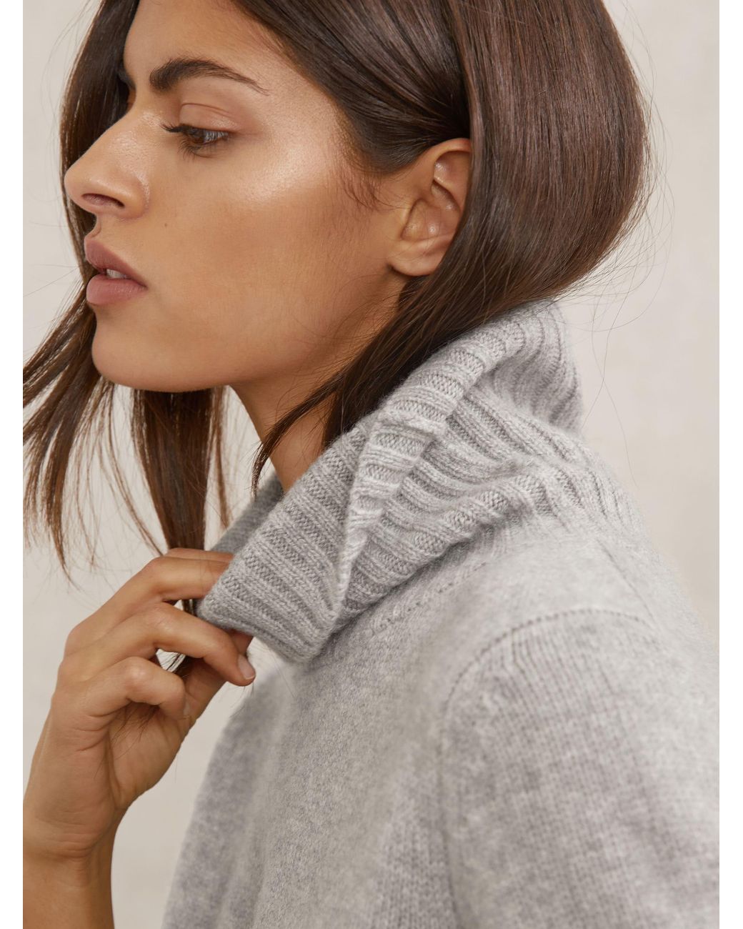 Reiss Gray Cashmere Short-Sleeve Roll-Neck Jumper