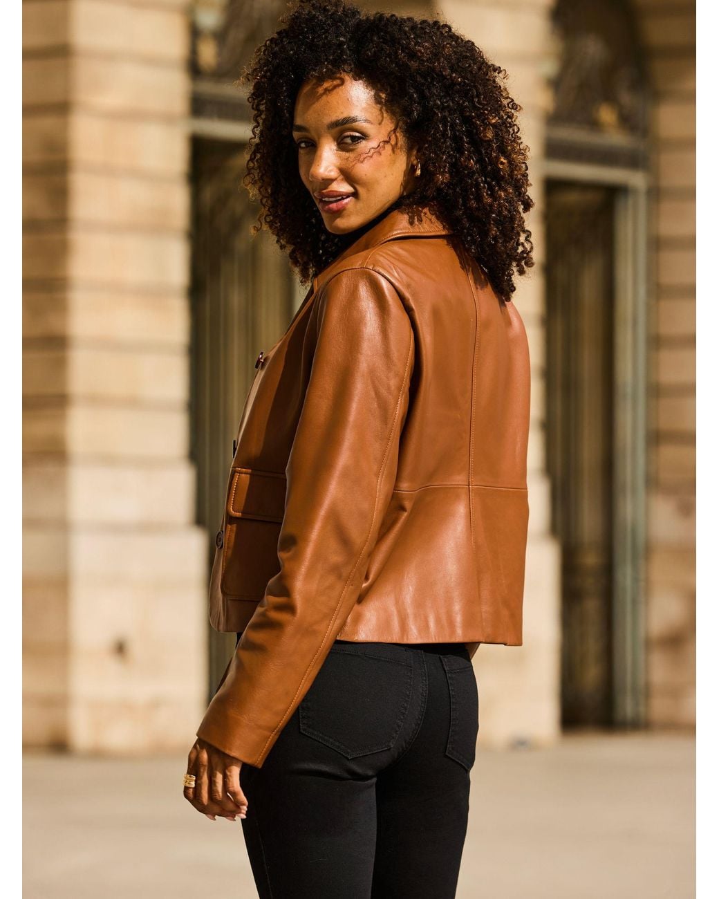 Sosandar Brown Leather Button Front Jacket