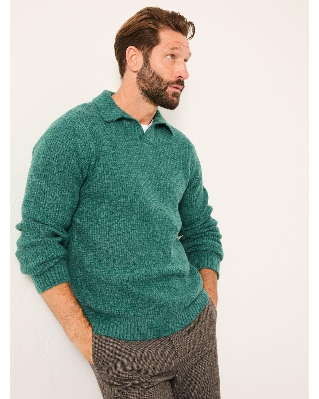 FatFace Green Calder Split Collar Knitted Jumper for men