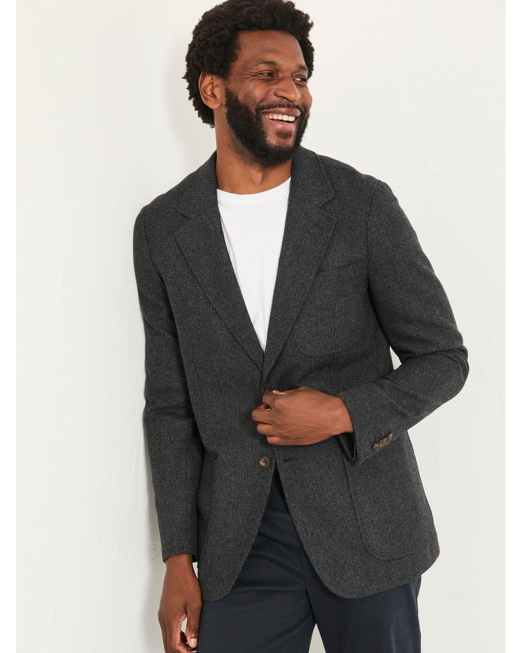 FatFace Black Witley Wool Micro Check Blazer for men