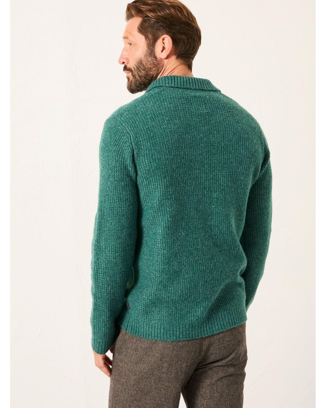 FatFace Green Calder Split Collar Knitted Jumper for men