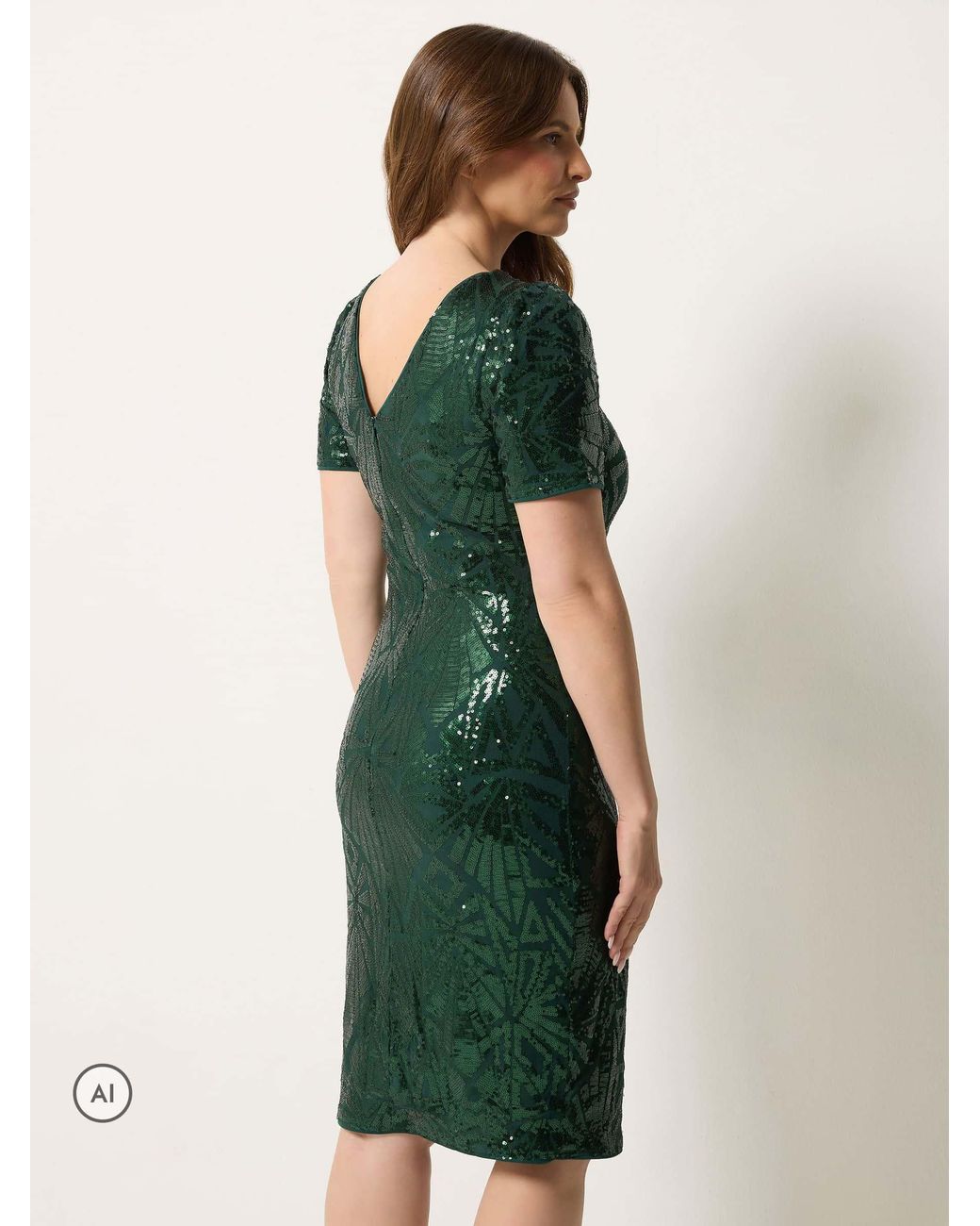 M Com Green Interest Sequin Shift Dress