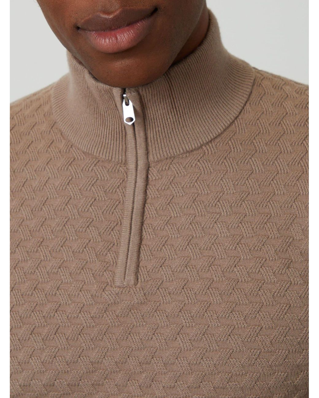 Threadbare Pink Textured Cable Knit Quarter Zip Jumper for men