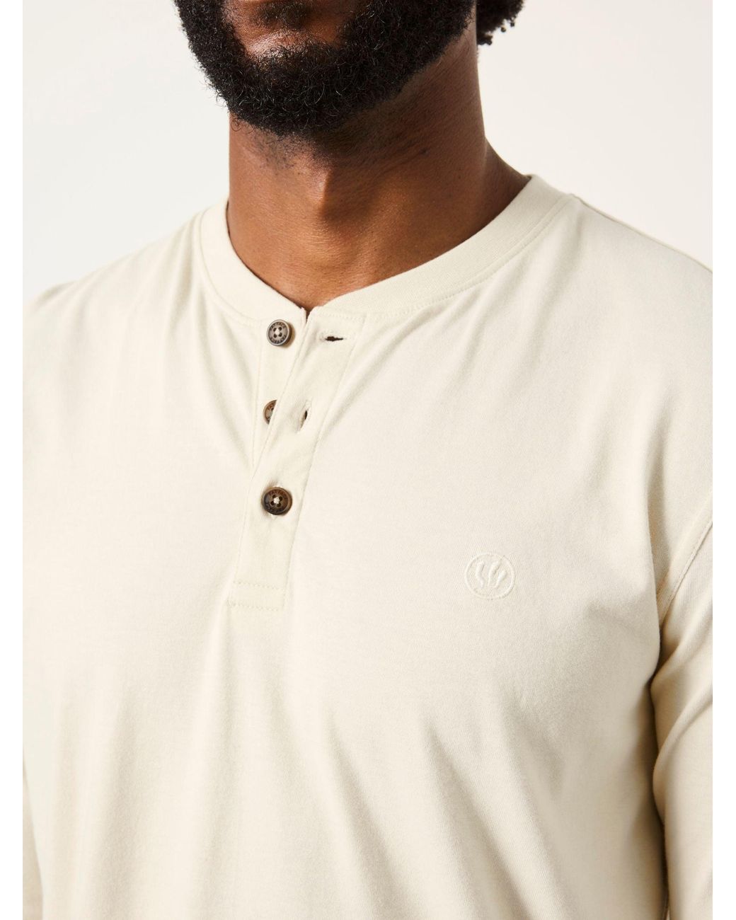 FatFace Green Fatface 3 Pack Khaki/Natural/ Long Sleeve Henley T-Shirt for men