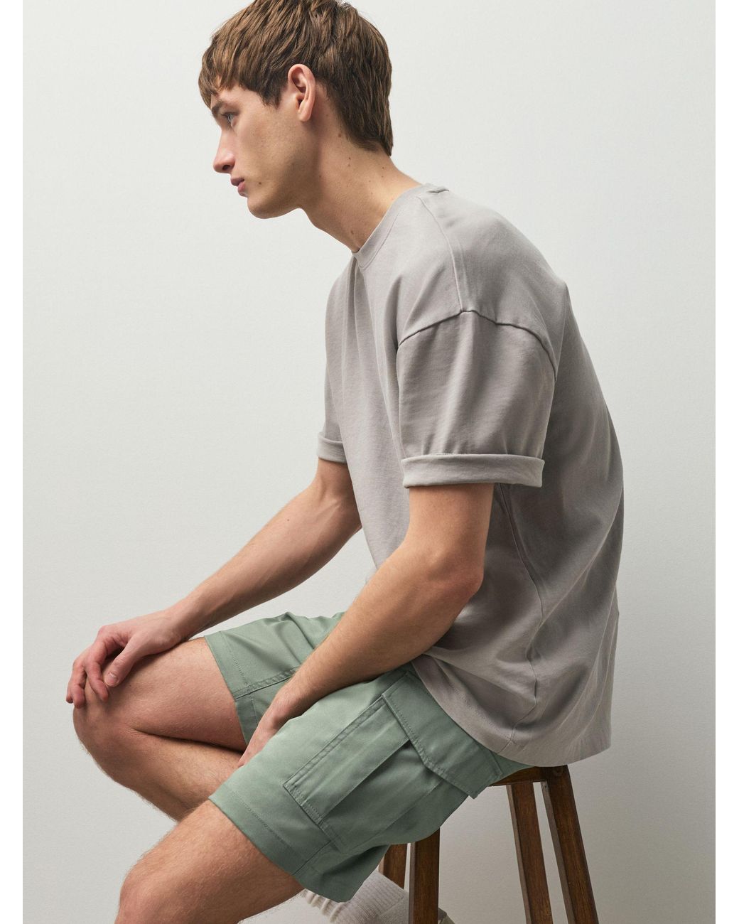 Next Green Stretch Cotton Rich Cargo Shorts for men