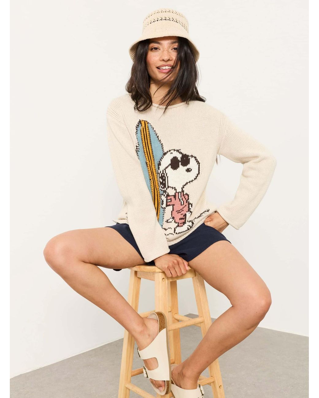 FatFace White Snoopy Knitted Jumper