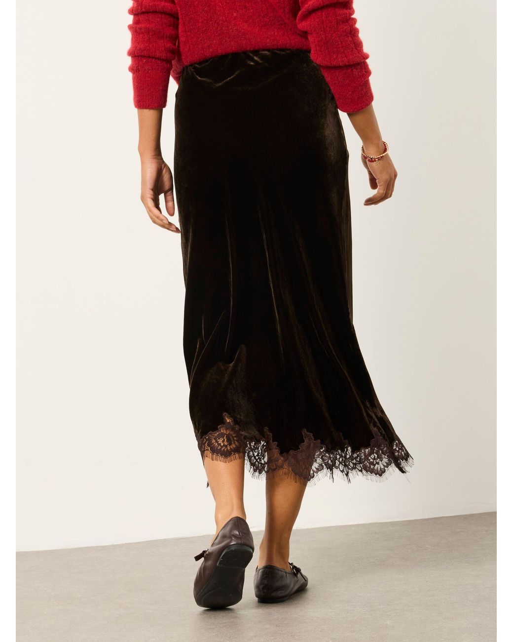 FatFace Red Esme Velvet Midi Skirt