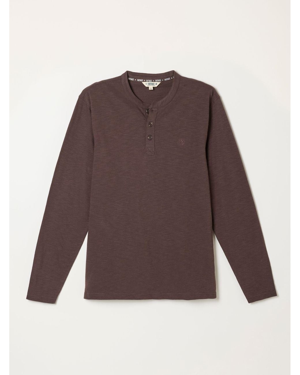 FatFace Brown Woodside Long Sleeve Henley Top for men