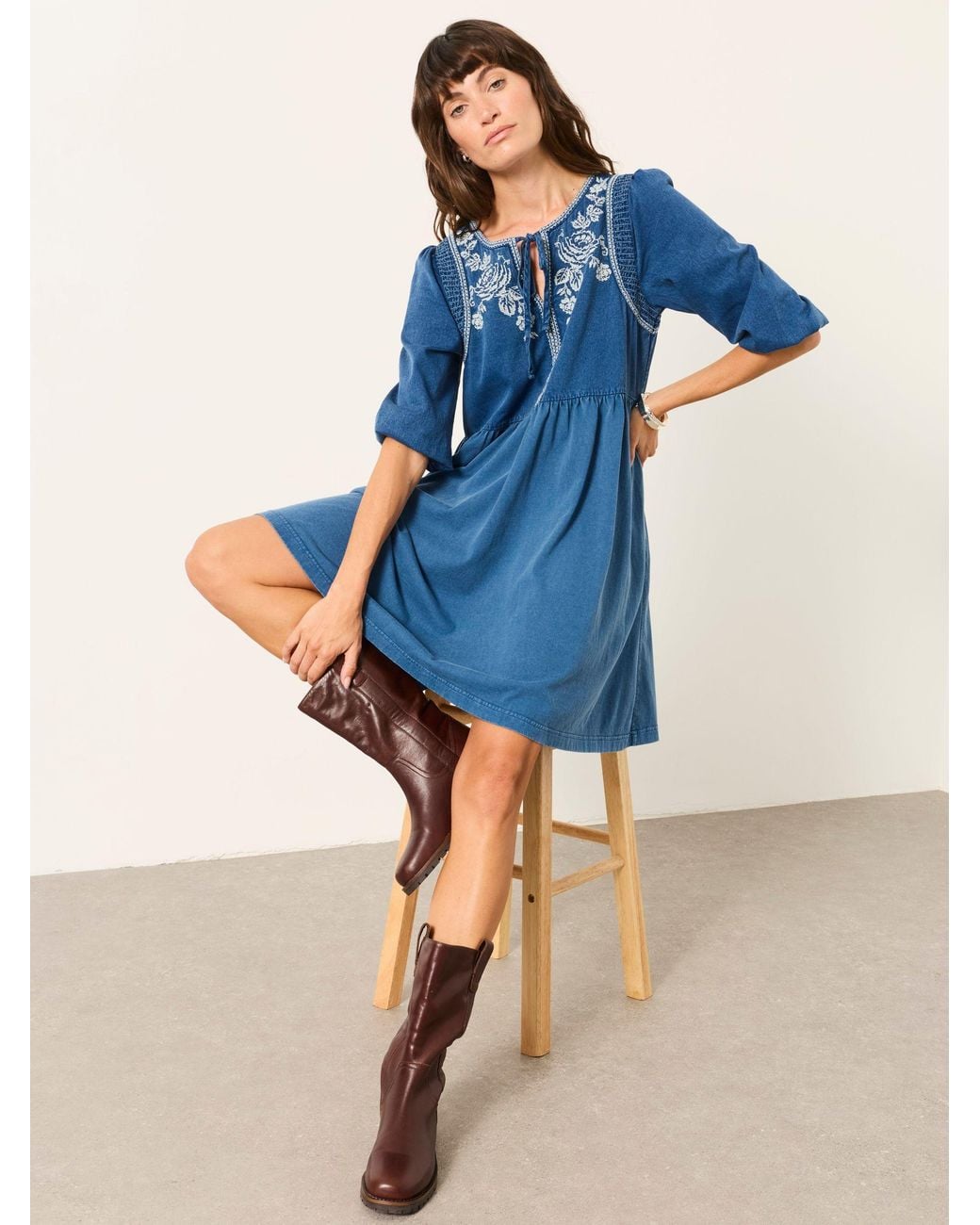 FatFace Blue Fatface Cassie Detail Dress