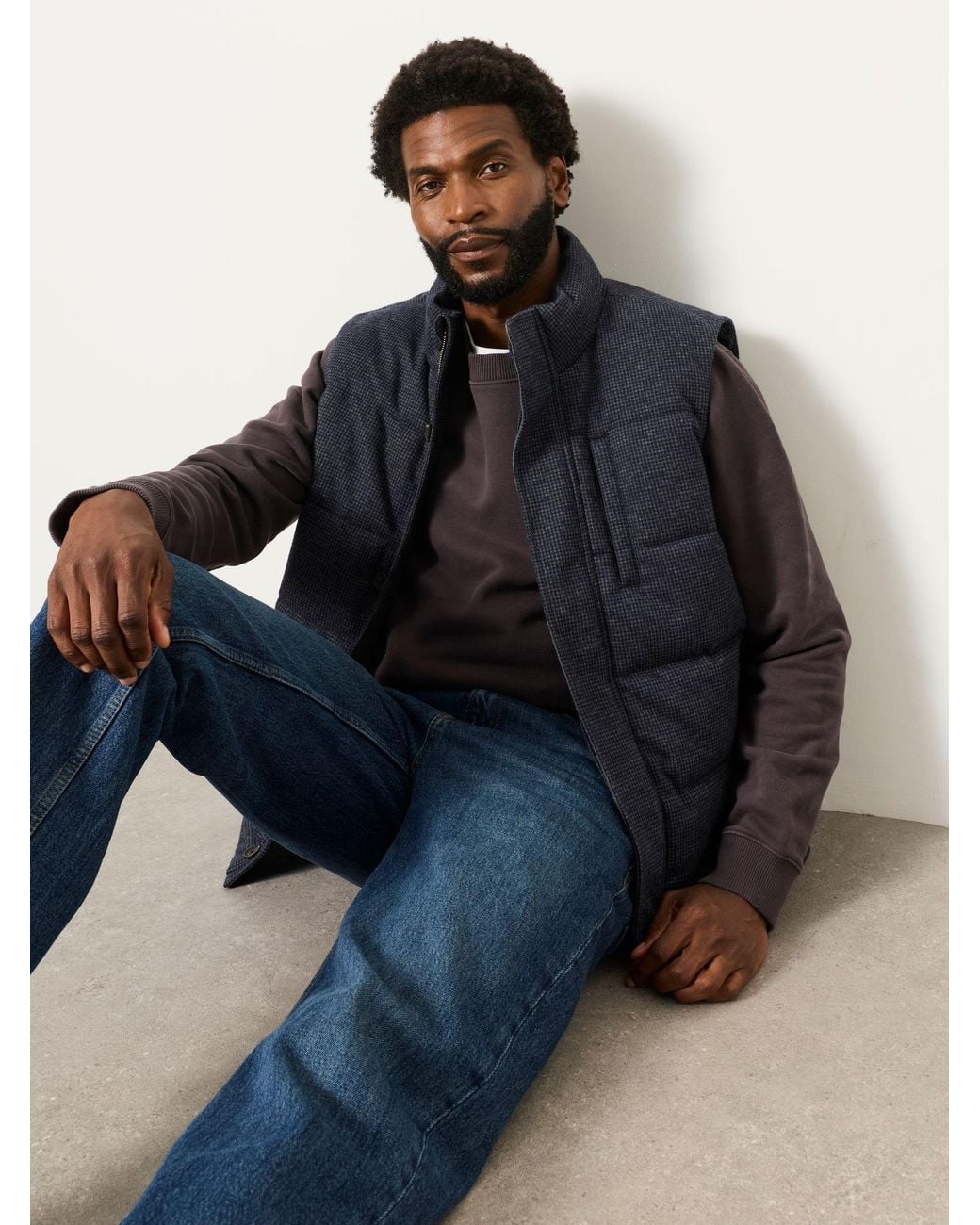 FatFace Blue Tarn Micro Check Wool Mix Gilet for men