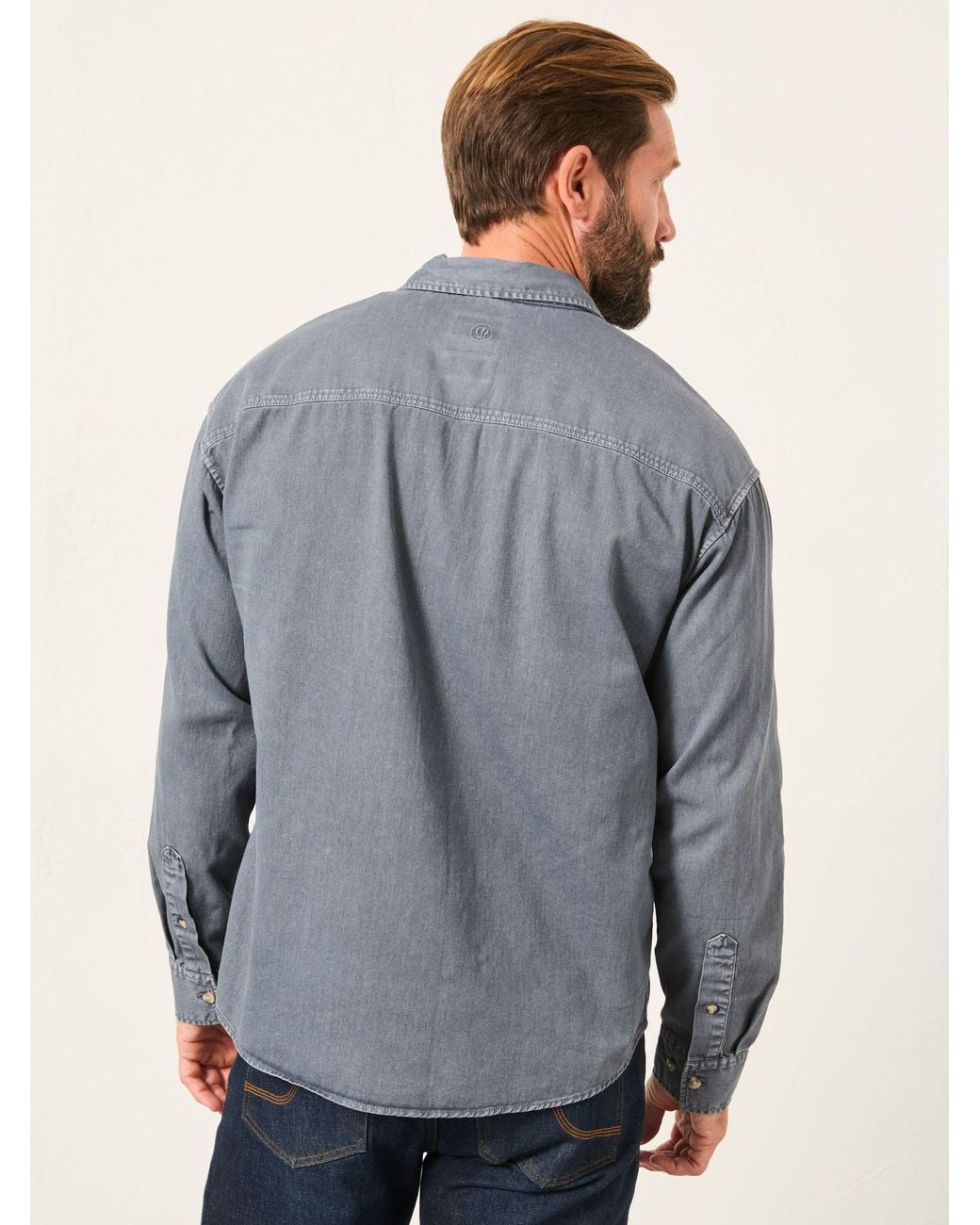 FatFace Gray Long Sleeve Relaxed Fit Garment Dye Utility Shirt for men