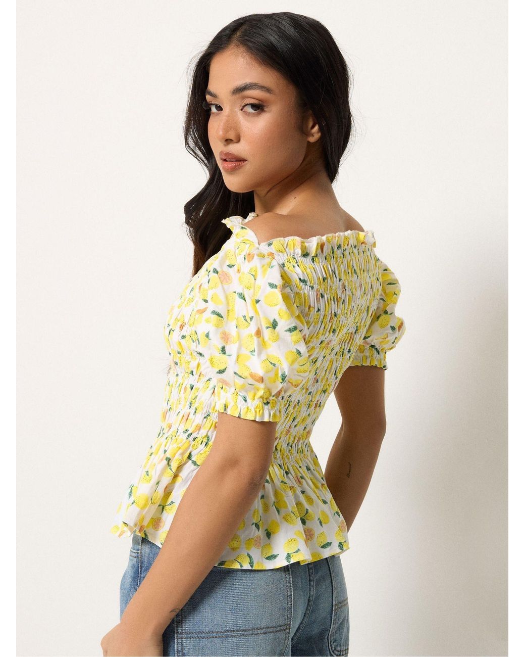 PixieGirl Petite Yellow Shirred Top