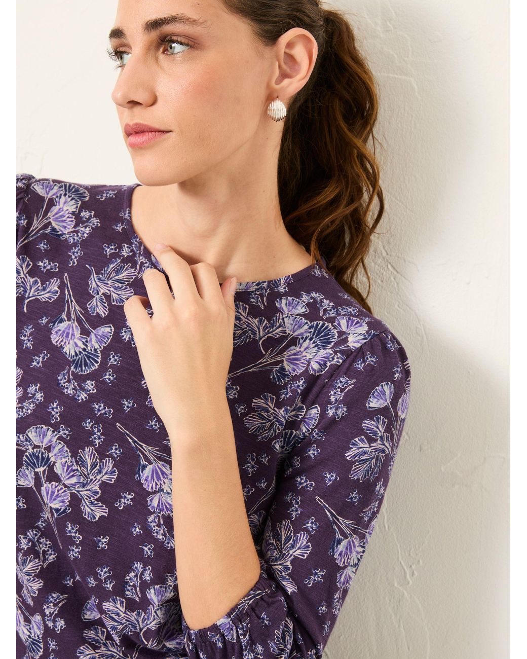 FatFace Purple Leni Printed Round Neck Top