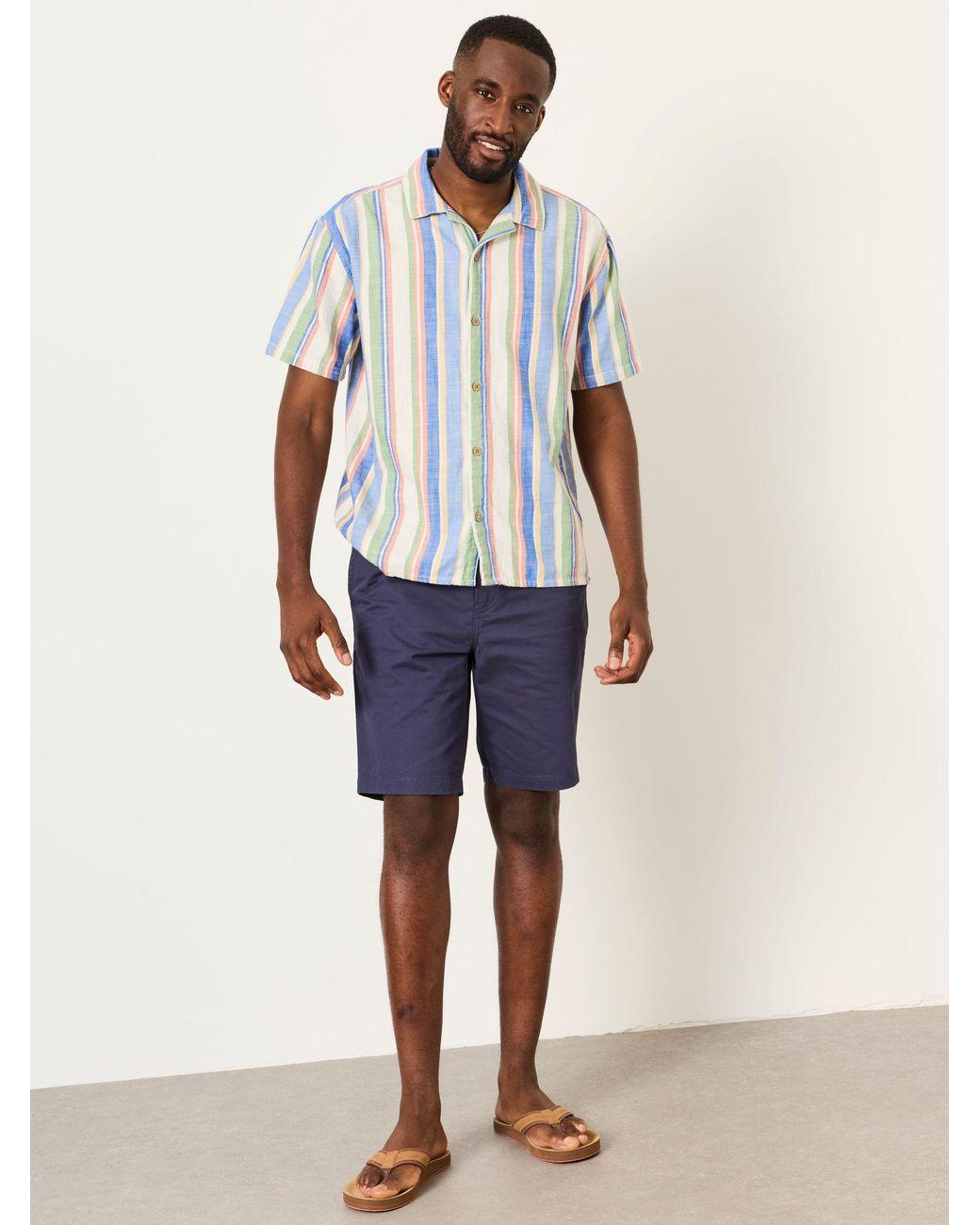 FatFace Blue Short Sleeve Relaxed Fit Deck Stripe Shirt for men