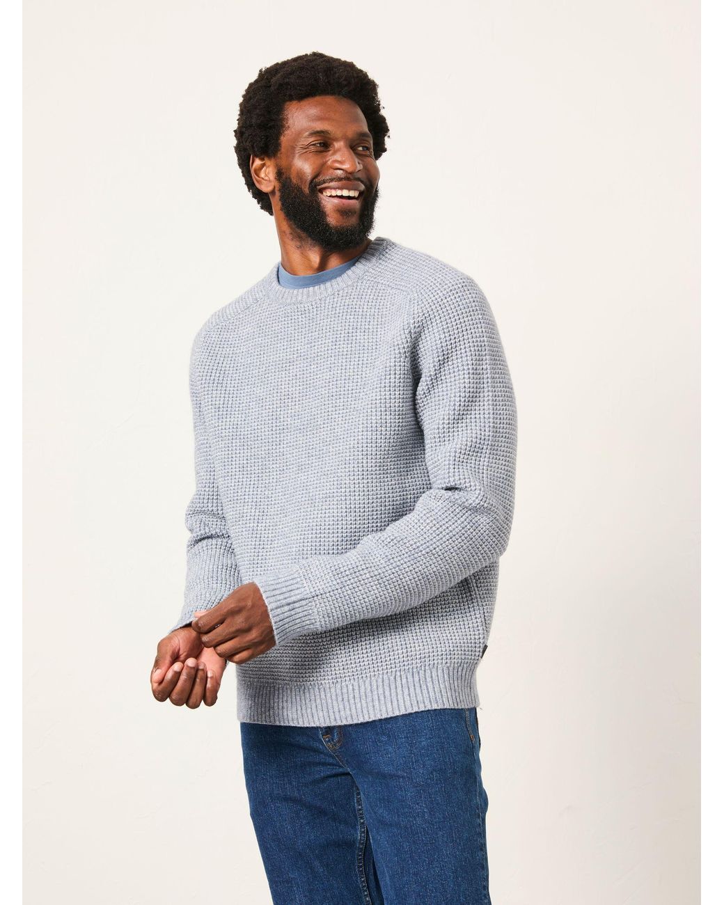 FatFace Blue Bourton Knitted Crew Neck Jumper for men