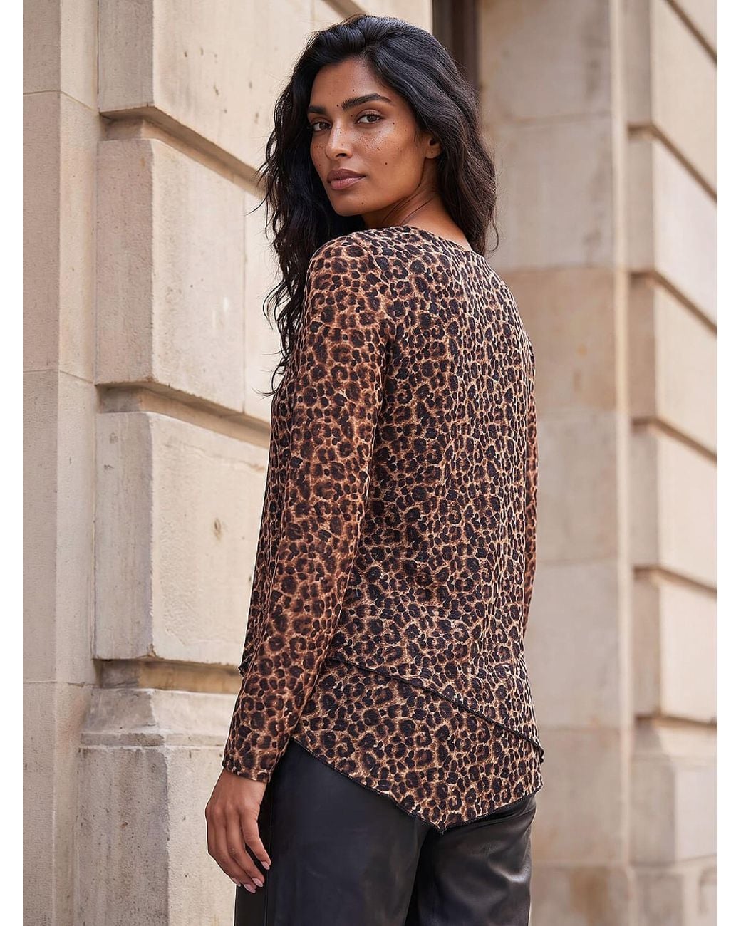 Roman Brown Layerd Hem Animal Top