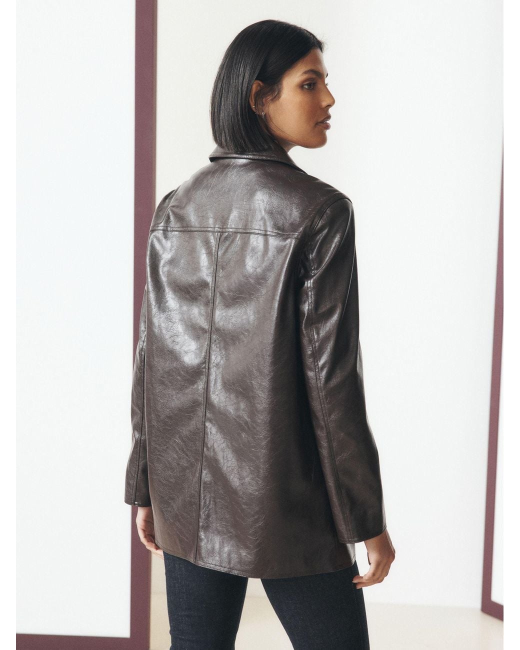 Next Black Chocolate Faux Leather Button Through Jacket