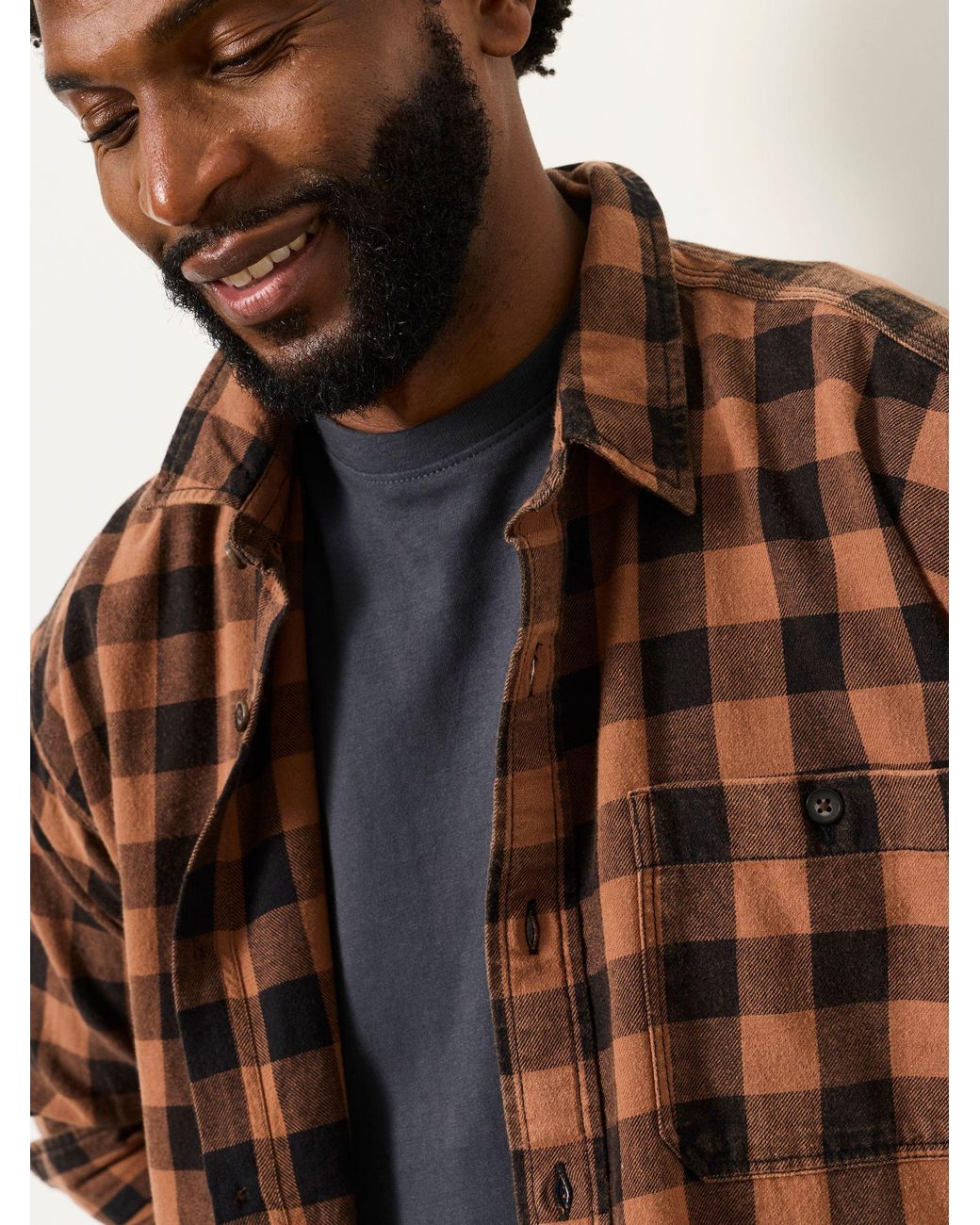 FatFace Black Fatface Thursby Rust Long Sleeve Relaxed Fit Check Shirt for men