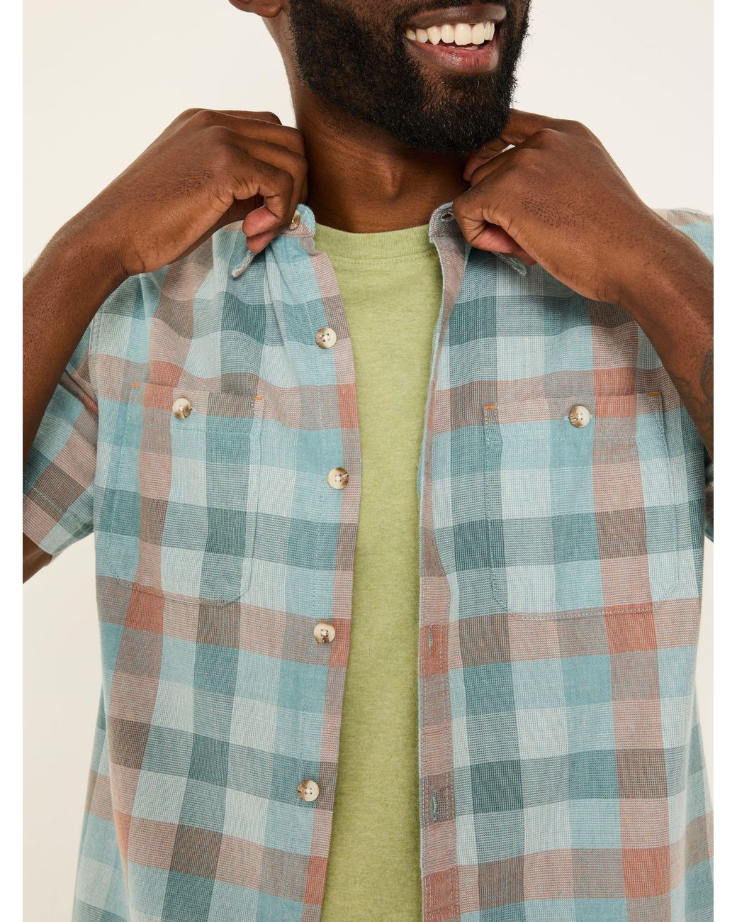 FatFace Blue Short Sleeve Port Check Shirt for men