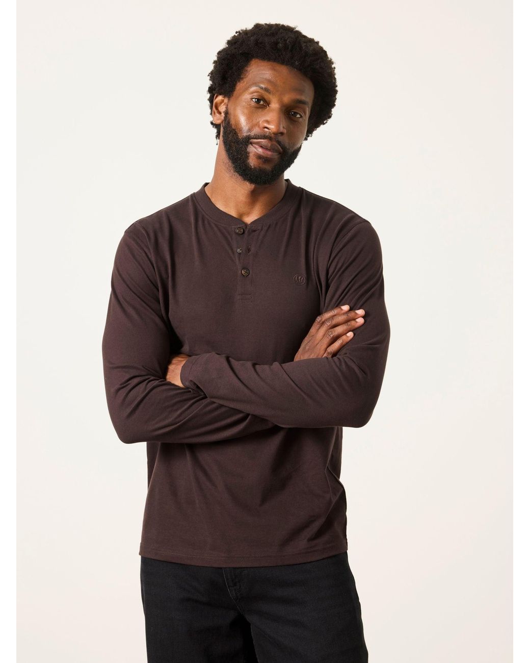 FatFace Green Fatface 3 Pack Khaki/Natural/ Long Sleeve Henley T-Shirt for men