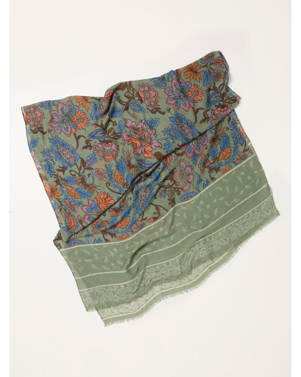 FatFace Green Fatface Paisley Floral Lightweight Scarf