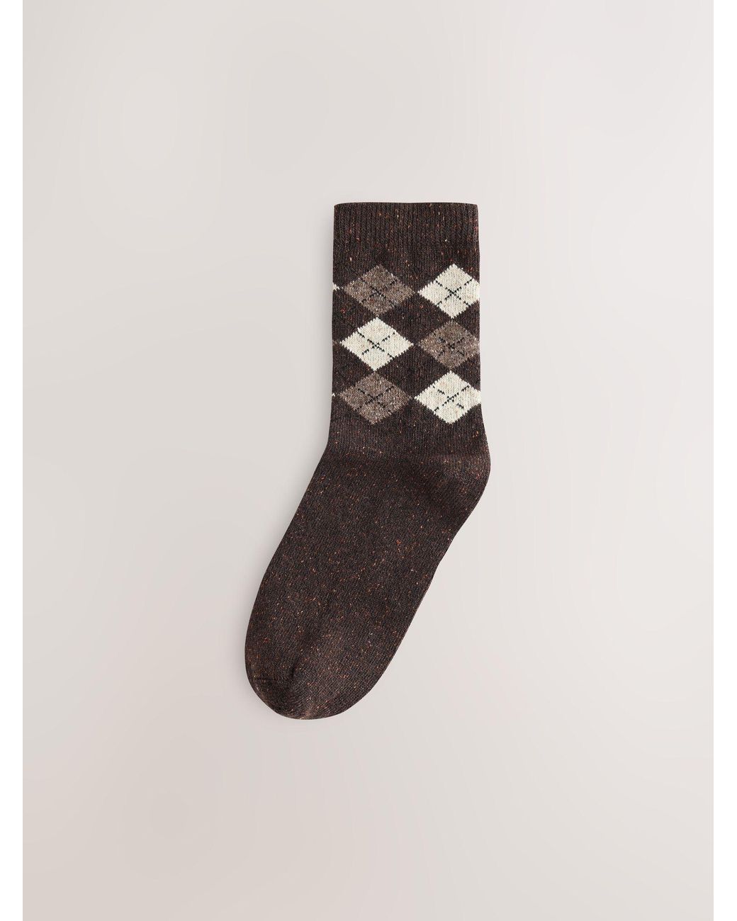 Next Natural Neutral Argyle Pattern Thermal Wool Blend Ankle Socks 3 Pack