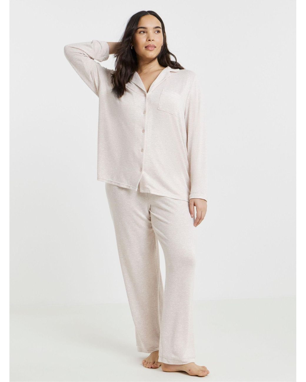 Simply Be White Brushed Rib Pyjamas Set