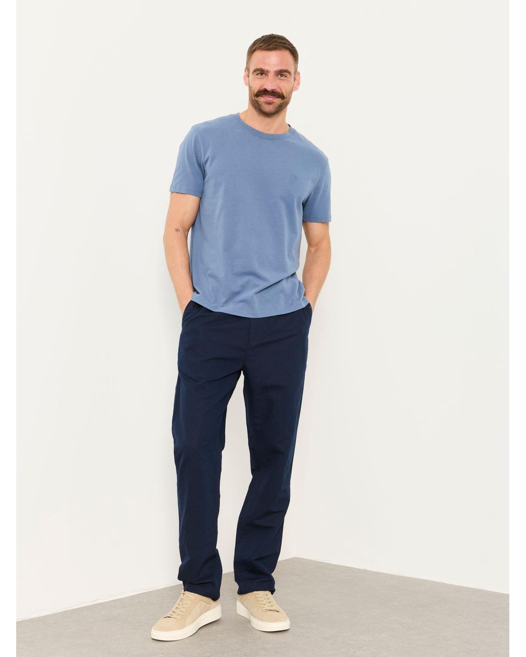 FatFace Blue Hayle Linen Cotton Trousers for men