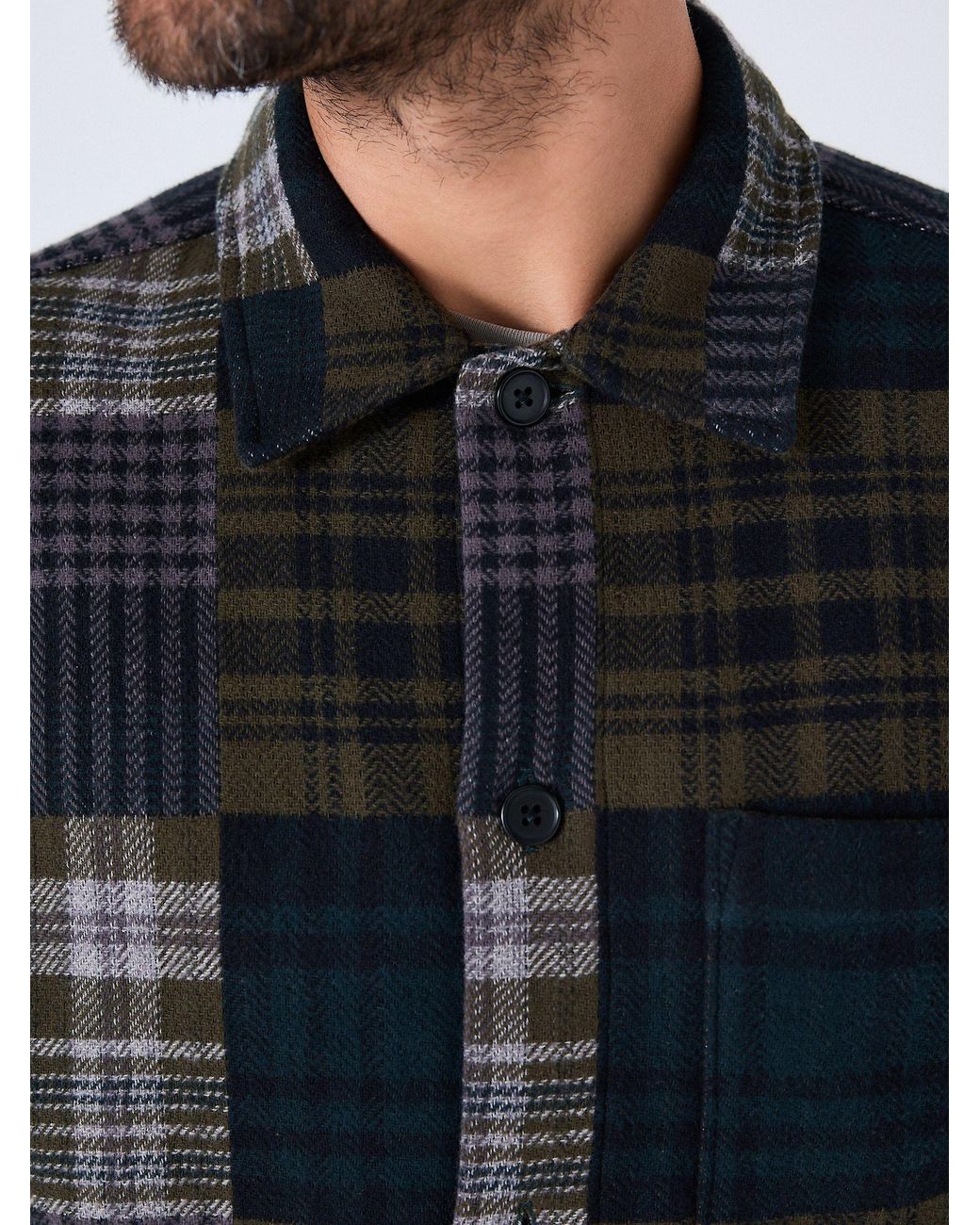 Next Green Patchwork Style Check Shacket for men