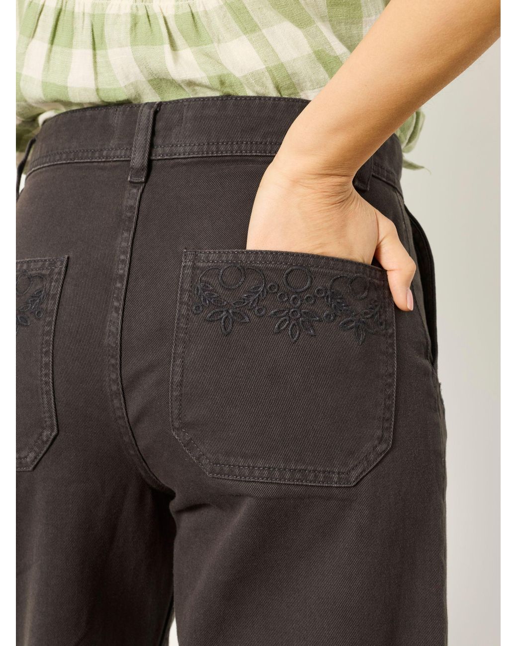 FatFace Gray Fatface Hove Embroidered Wide Leg Crop Trouser