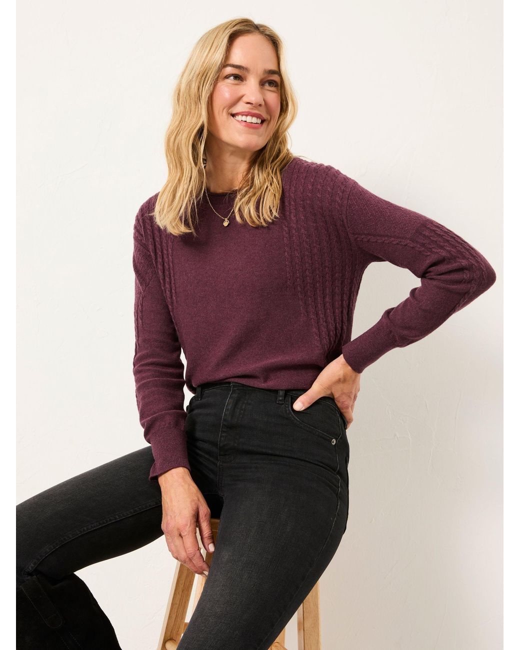 FatFace Purple Delphine Fine Gauge Crew Neck Jumper