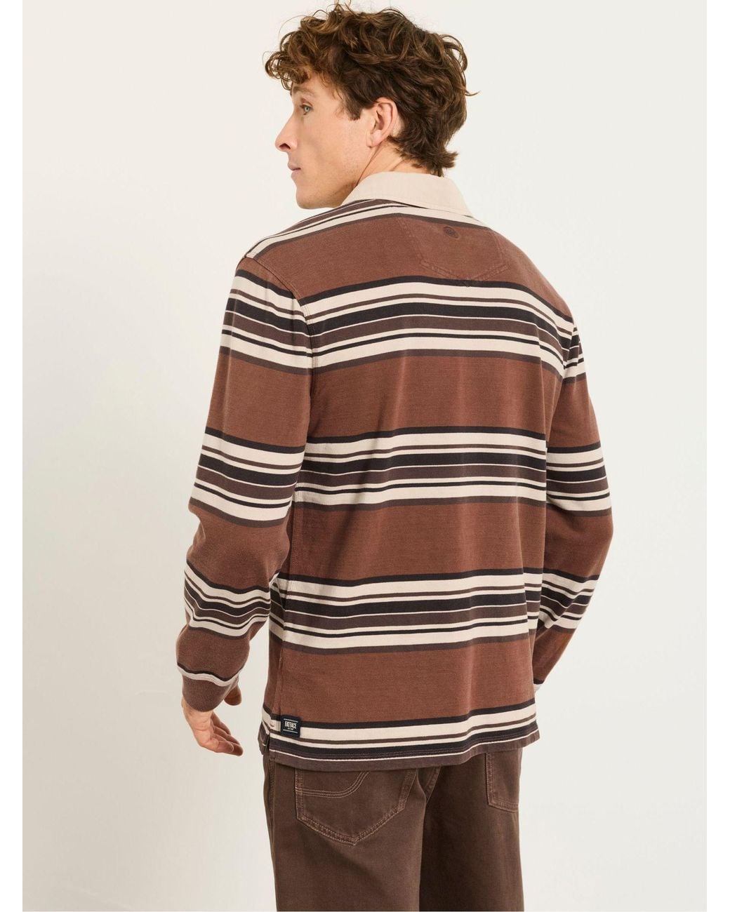FatFace Natural Long Sleeve Stripe Rugby T-Shirt for men