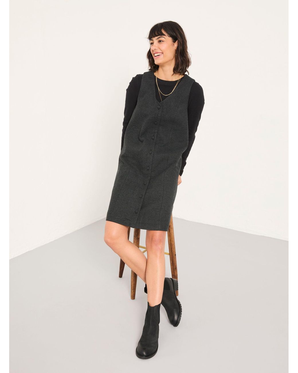 FatFace Black Binny Regular Tweed Pinny Mini Dress