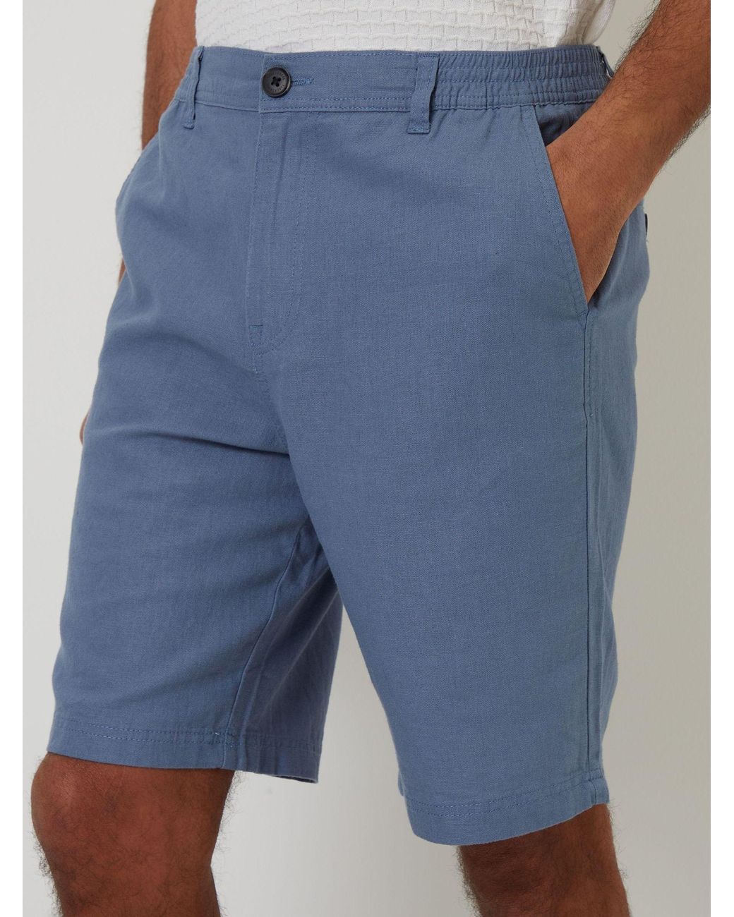 Threadbare Blue Linen Blend Shorts for men