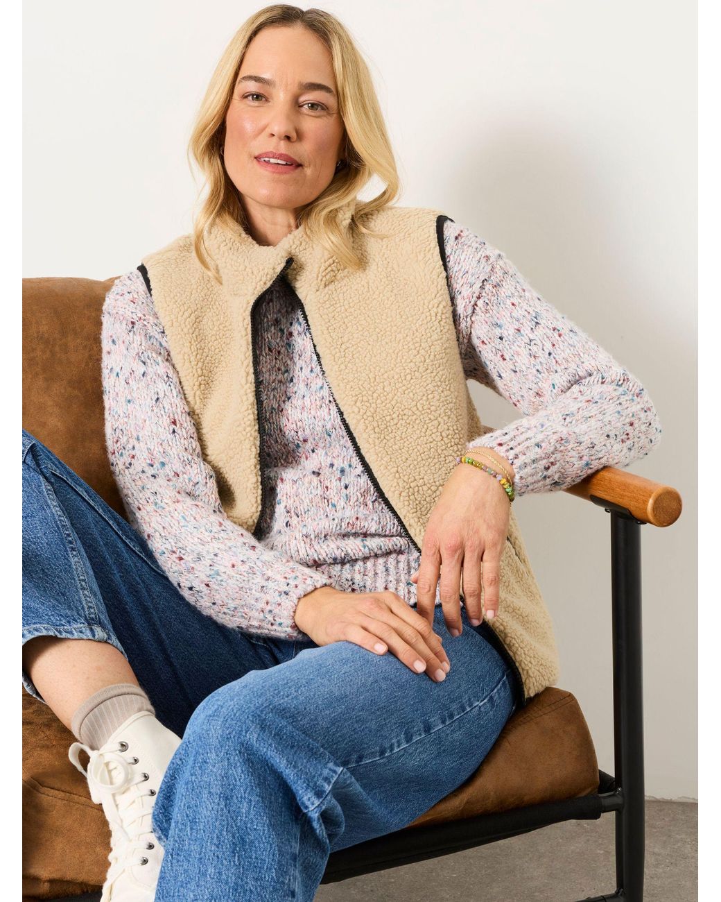 FatFace Natural Luna Reversible Padded Borg Fleece Gilet