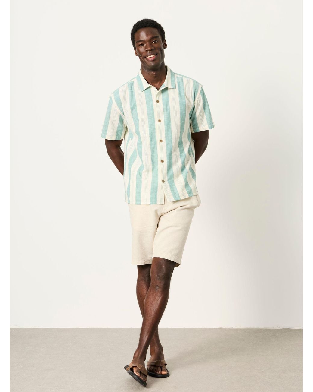 FatFace Blue Short Sleeve Relaxed Fit Cove Wide Stripe Shirt for men