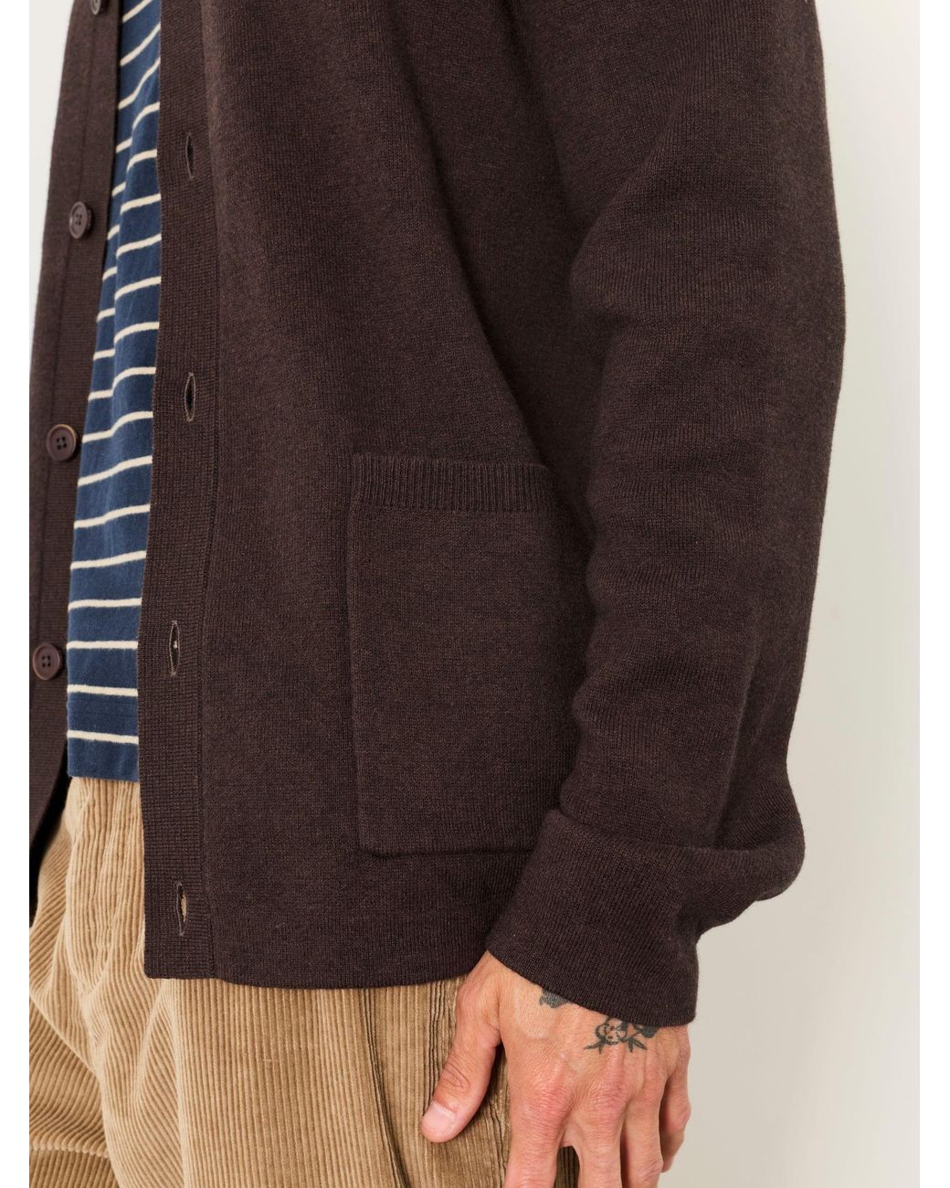 FatFace Black Fatface Kieran Chocolate Knitted Collared Button Front Cardigan for men