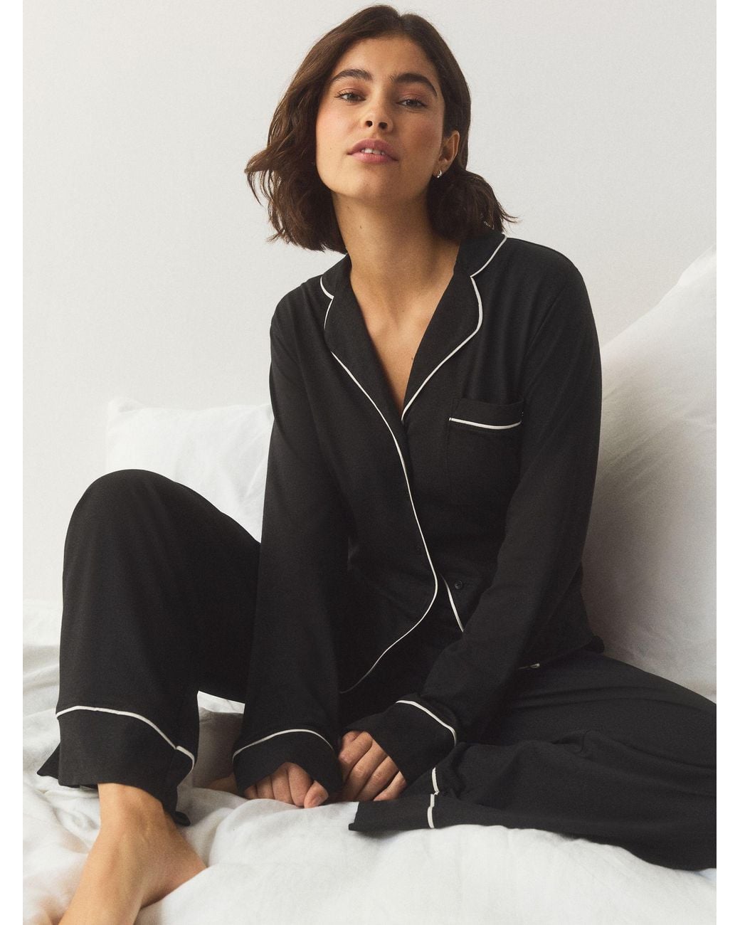 Next Black Jersey Button Through Pyjamas