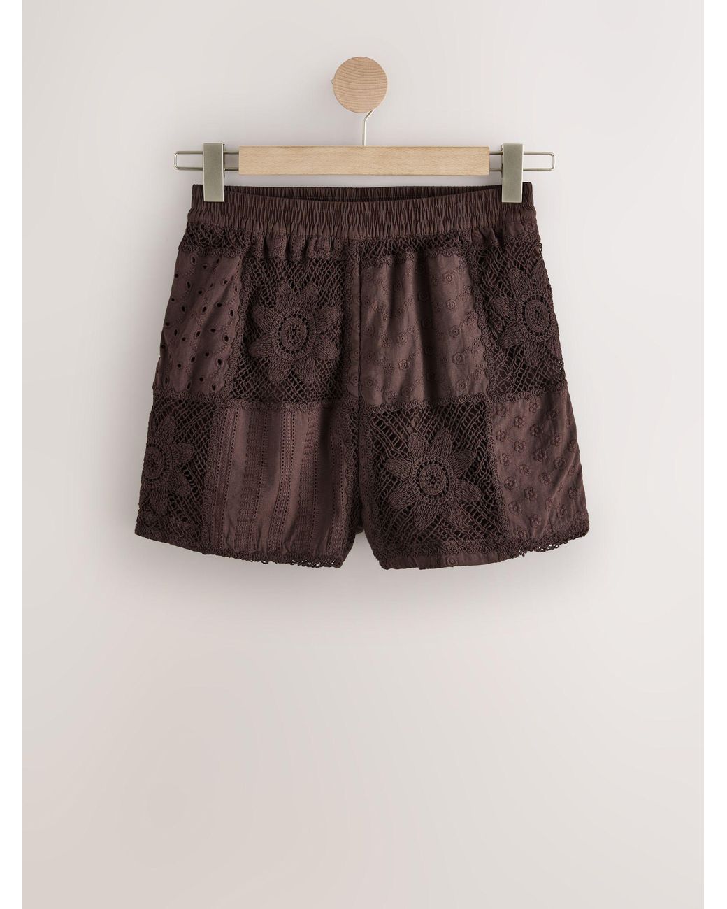 Next Brown N. Premium Crochet Patchwork Shorts