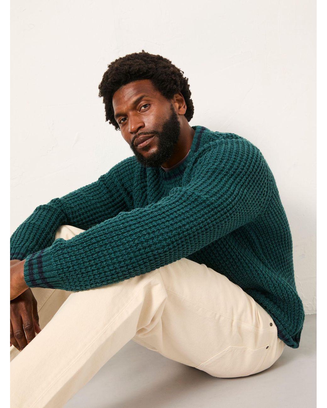 FatFace Green Tipped Crew Neck Knitted Jumper for men