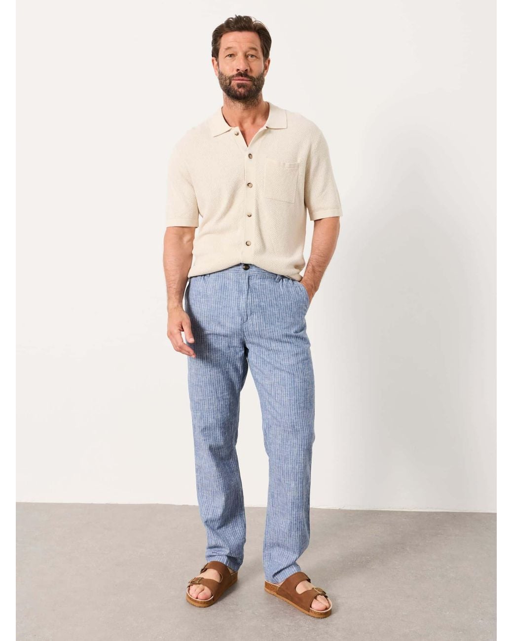 FatFace Blue Fatface Hayle Linen Cotton Trousers for men