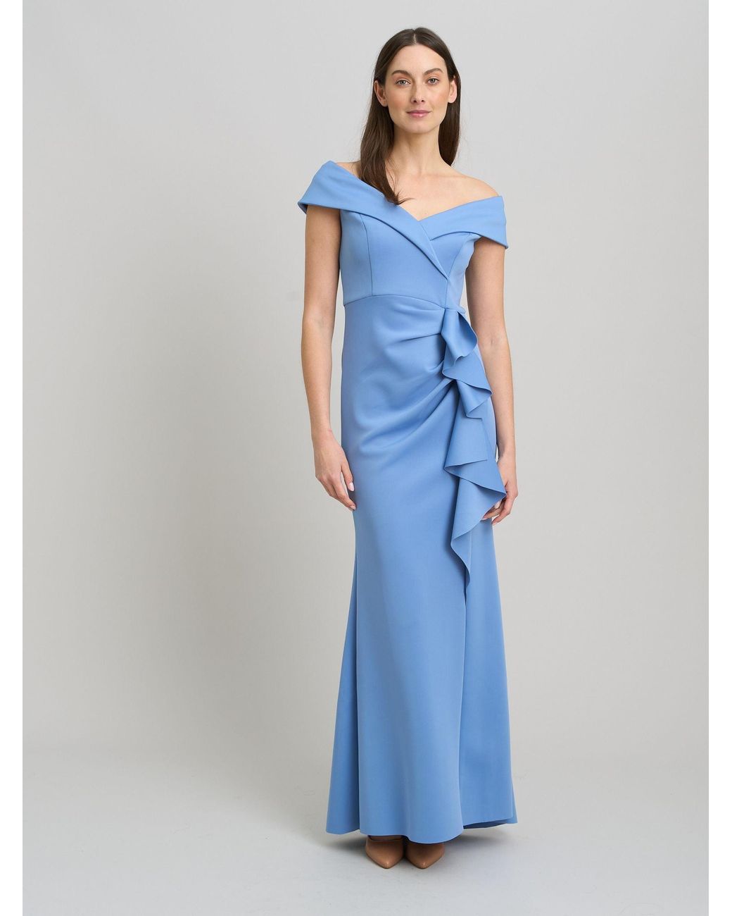 Gina Bacconi Victoria Maxi Dress With Side Ruching in Blue